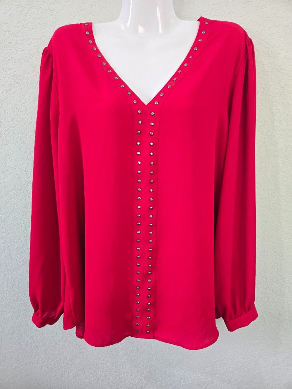 Maurices Red Studded V‑Neck Long Sleeve Blouse – Size XL